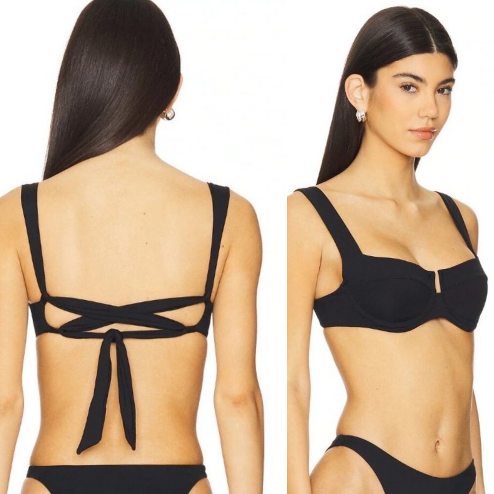 L Space minimalist black underwire tie-back bikini top